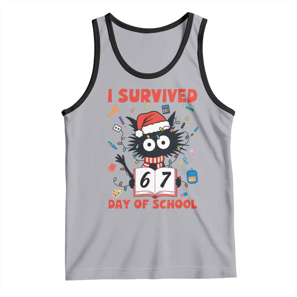 I Survived 67 Days Of School Cat Meme Tank Top Funny Christmas Six Seven Meme TS14 Athletic Heather Black Print Your Wear