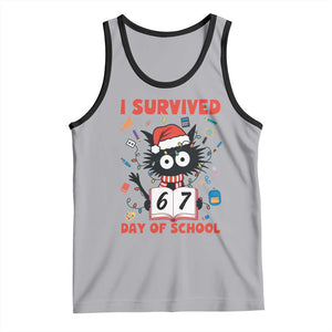 I Survived 67 Days Of School Cat Meme Tank Top Funny Christmas Six Seven Meme TS14 Athletic Heather Black Print Your Wear