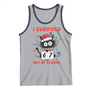 I Survived 67 Days Of School Cat Meme Tank Top Funny Christmas Six Seven Meme TS14 Athletic Heather Navy Print Your Wear