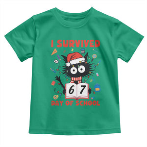 I Survived 67 Days Of School Cat Meme Toddler T Shirt Funny Christmas Six Seven Meme TS14 Irish Green Print Your Wear