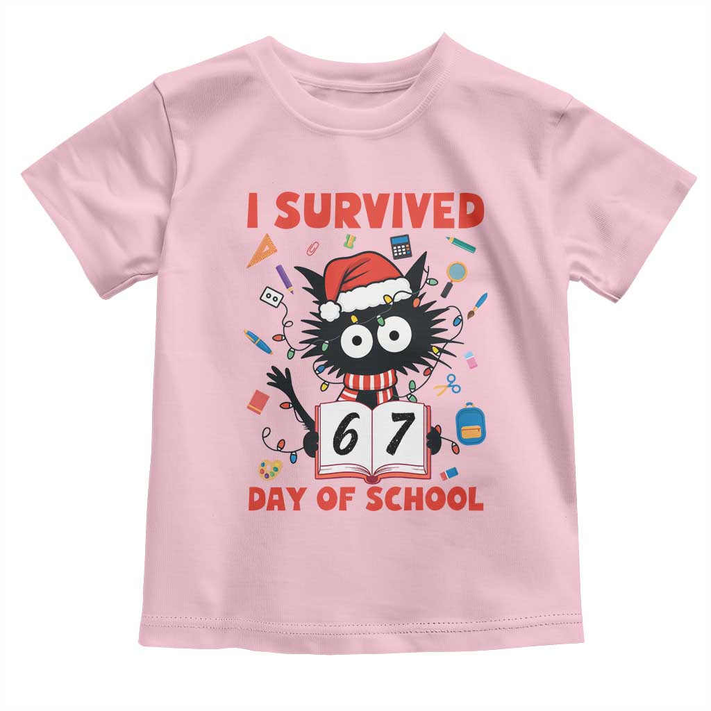 I Survived 67 Days Of School Cat Meme Toddler T Shirt Funny Christmas Six Seven Meme TS14 Light Pink Print Your Wear