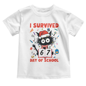 I Survived 67 Days Of School Cat Meme Toddler T Shirt Funny Christmas Six Seven Meme TS14 White Print Your Wear