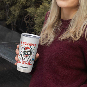 I Survived 67 Days Of School Cat Meme Tumbler Cup Funny Christmas Six Seven Meme TS14 Print Your Wear
