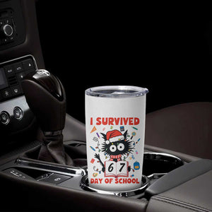 I Survived 67 Days Of School Cat Meme Tumbler Cup Funny Christmas Six Seven Meme TS14 Print Your Wear