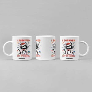 I Survived 67 Days Of School Cat Meme Coffee Mug Funny Christmas Six Seven Meme TS14 Print Your Wear