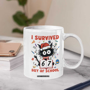 I Survived 67 Days Of School Cat Meme Coffee Mug Funny Christmas Six Seven Meme TS14 Print Your Wear