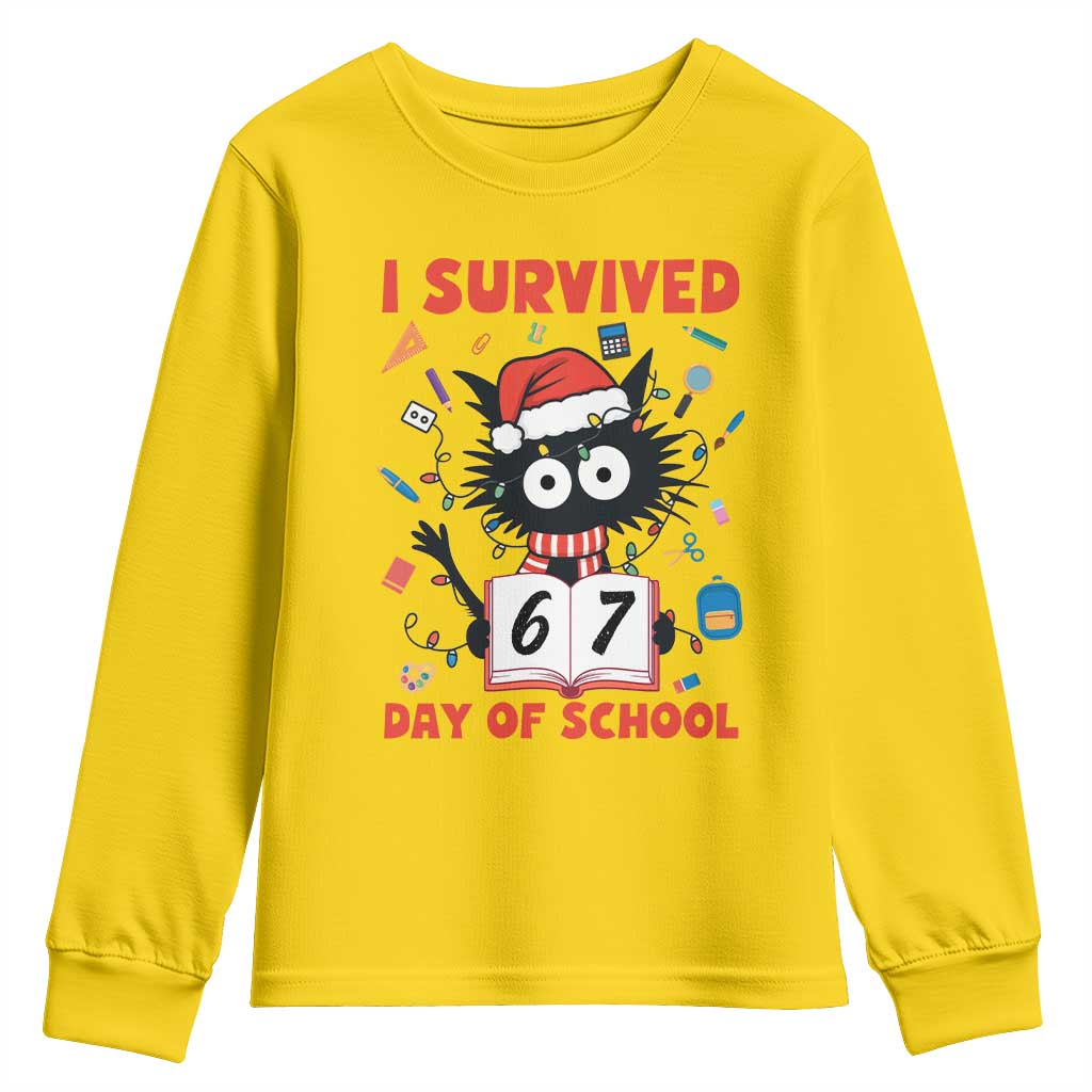 I Survived 67 Days Of School Cat Meme Youth Sweatshirt Funny Christmas Six Seven Meme TS14 Daisy Print Your Wear
