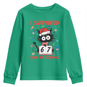 I Survived 67 Days Of School Cat Meme Youth Sweatshirt Funny Christmas Six Seven Meme TS14 Irish Green Print Your Wear