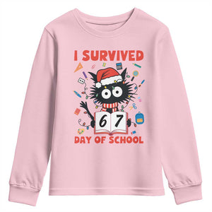 I Survived 67 Days Of School Cat Meme Youth Sweatshirt Funny Christmas Six Seven Meme TS14 Light Pink Print Your Wear