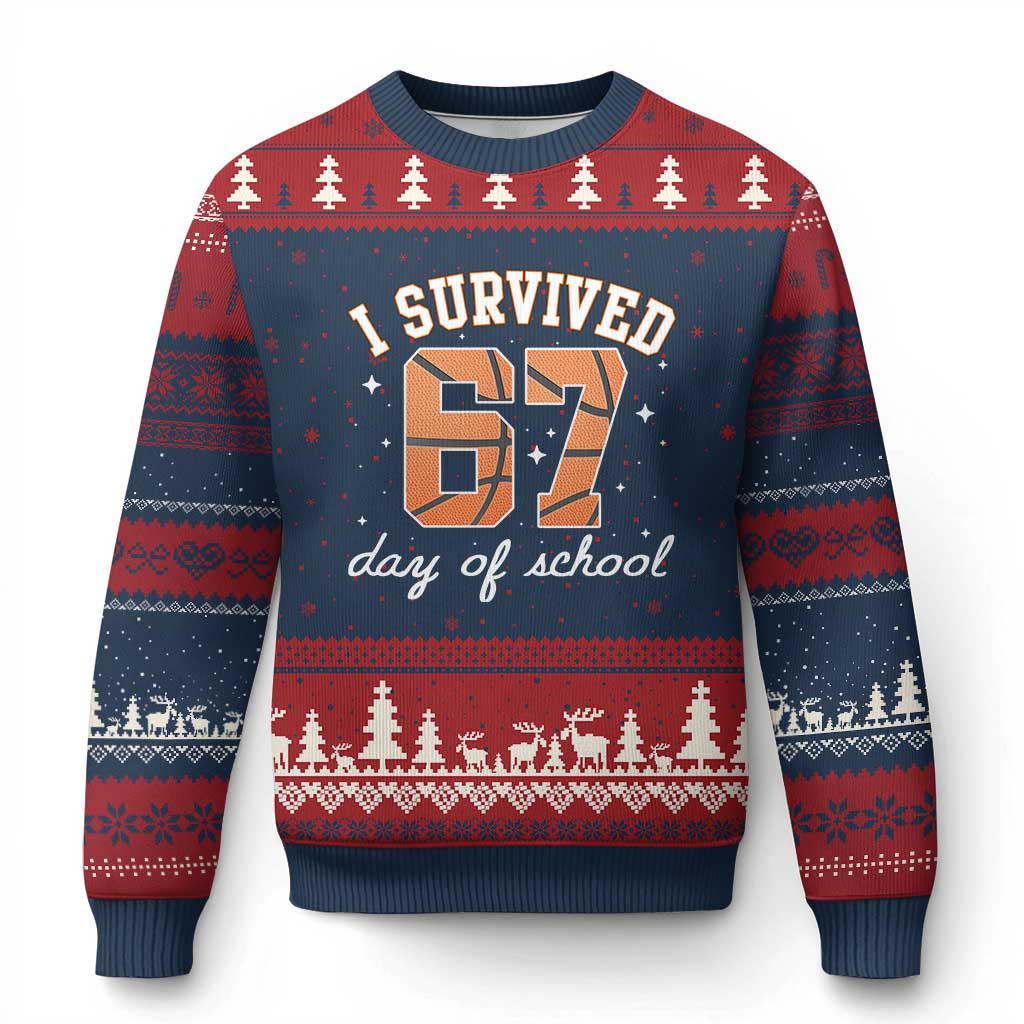67 Six Seven Meme Ugly Christmas Sweater I Survived Days Of School TS14 Navy Red Print Your Wear