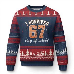 67 Six Seven Meme Ugly Christmas Sweater I Survived Days Of School TS14 Navy Red Print Your Wear