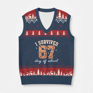 67 Six Seven Meme V-Neck Knit Sweater Vest I Survived Days Of School TS14 Navy Red Print Your Wear