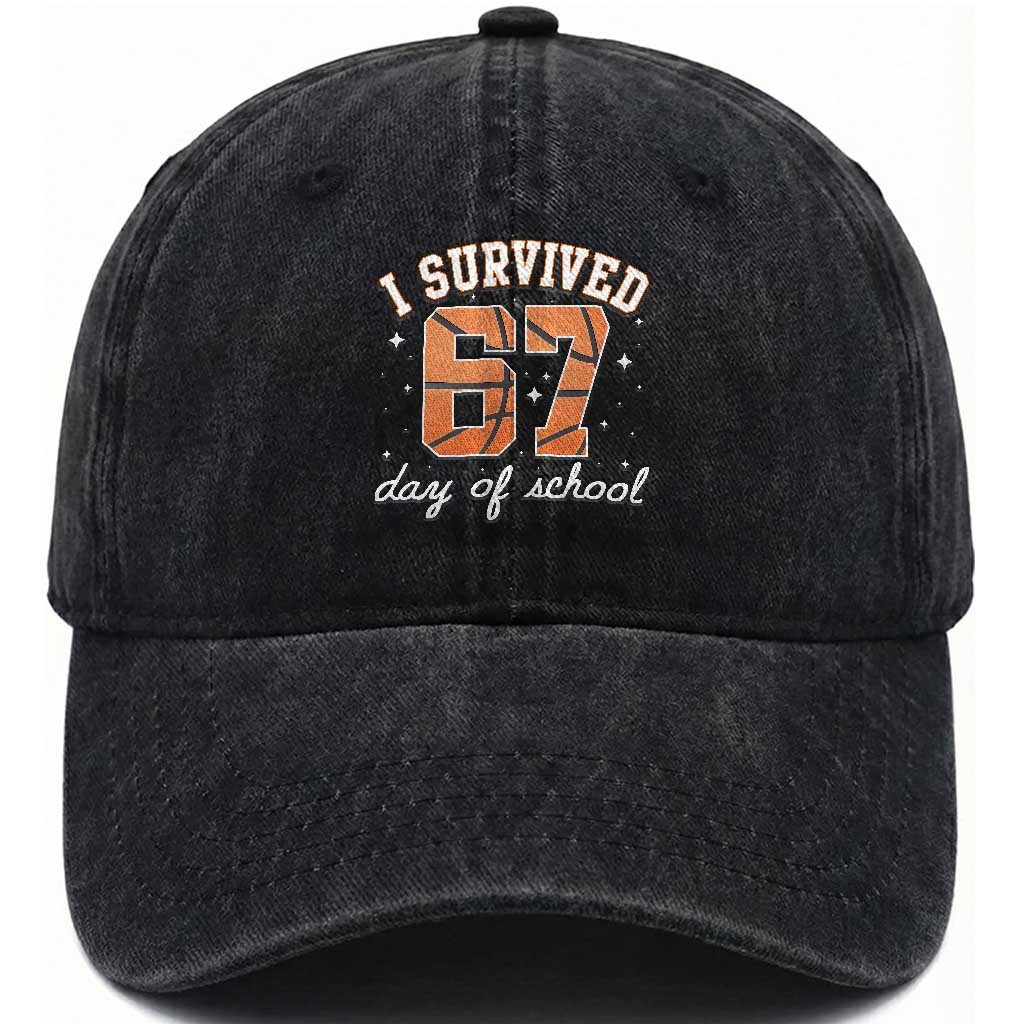 67 Six Seven Meme Washed Cotton Baseball Cap I Survived Days Of School TS14 Washed Cap Universal Fit Black Print Your Wear
