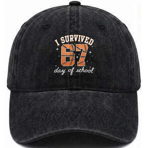 67 Six Seven Meme Washed Cotton Baseball Cap I Survived Days Of School TS14 Washed Cap Universal Fit Black Print Your Wear