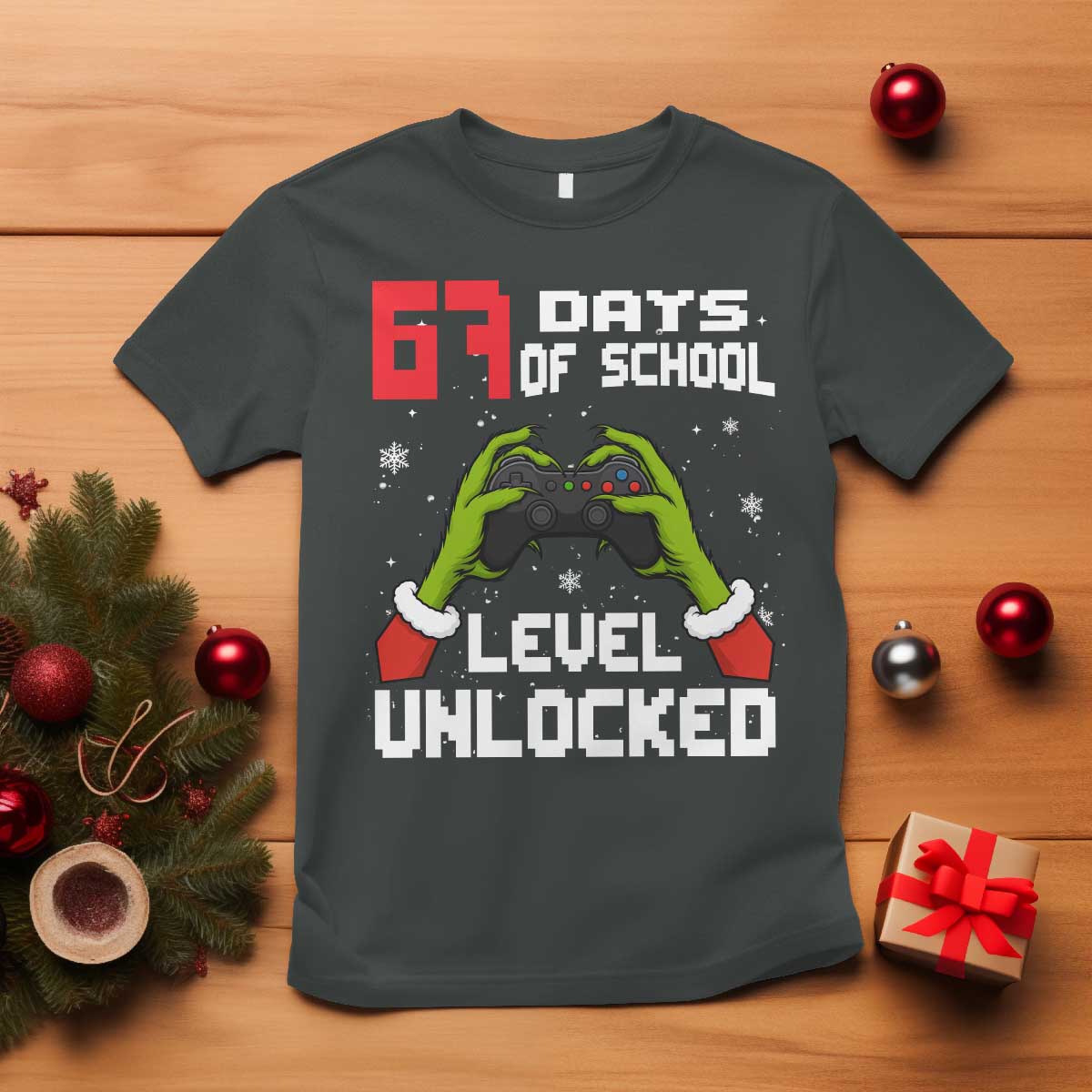 67 Six Seven Christmas Meme T Shirt Funny Elf Hand Video Game Xmas TS14 Dark Heather Print Your Wear