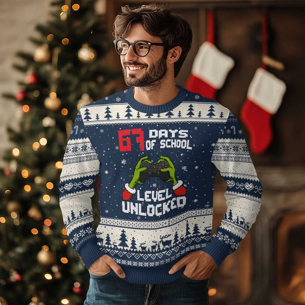 67 Six Seven Xmas Meme Ugly Christmas Sweater Funny Elf Hand Video Game Xmas TS14 Navy Beige Print Your Wear