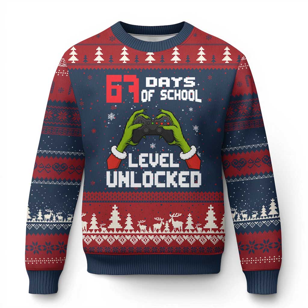 67 Six Seven Xmas Meme Ugly Christmas Sweater Funny Elf Hand Video Game Xmas TS14 Navy Red Print Your Wear