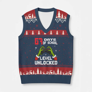 67 Six Seven Xmas Meme V-Neck Knit Sweater Vest Funny Elf Hand Video Game Xmas TS14 Navy Red Print Your Wear