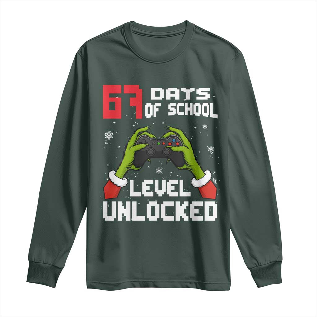 67 Six Seven Christmas Meme Long Sleeve Shirt Funny Elf Hand Video Game Xmas TS14 Dark Forest Green Print Your Wear