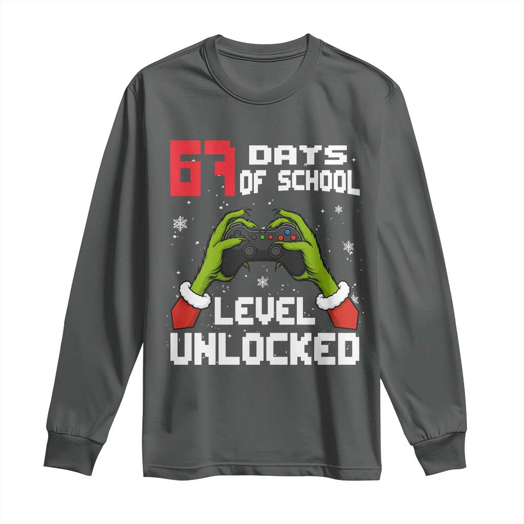 67 Six Seven Christmas Meme Long Sleeve Shirt Funny Elf Hand Video Game Xmas TS14 Dark Heather Print Your Wear