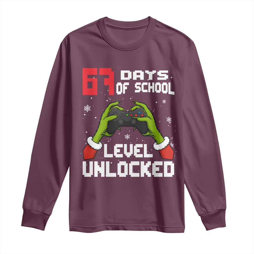 67 Six Seven Christmas Meme Long Sleeve Shirt Funny Elf Hand Video Game Xmas TS14 Maroon Print Your Wear