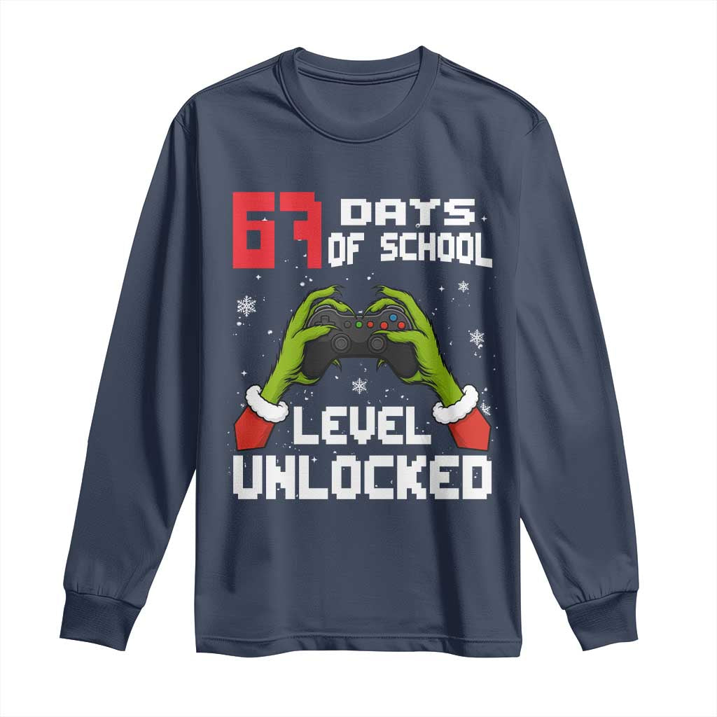 67 Six Seven Christmas Meme Long Sleeve Shirt Funny Elf Hand Video Game Xmas TS14 Navy Print Your Wear