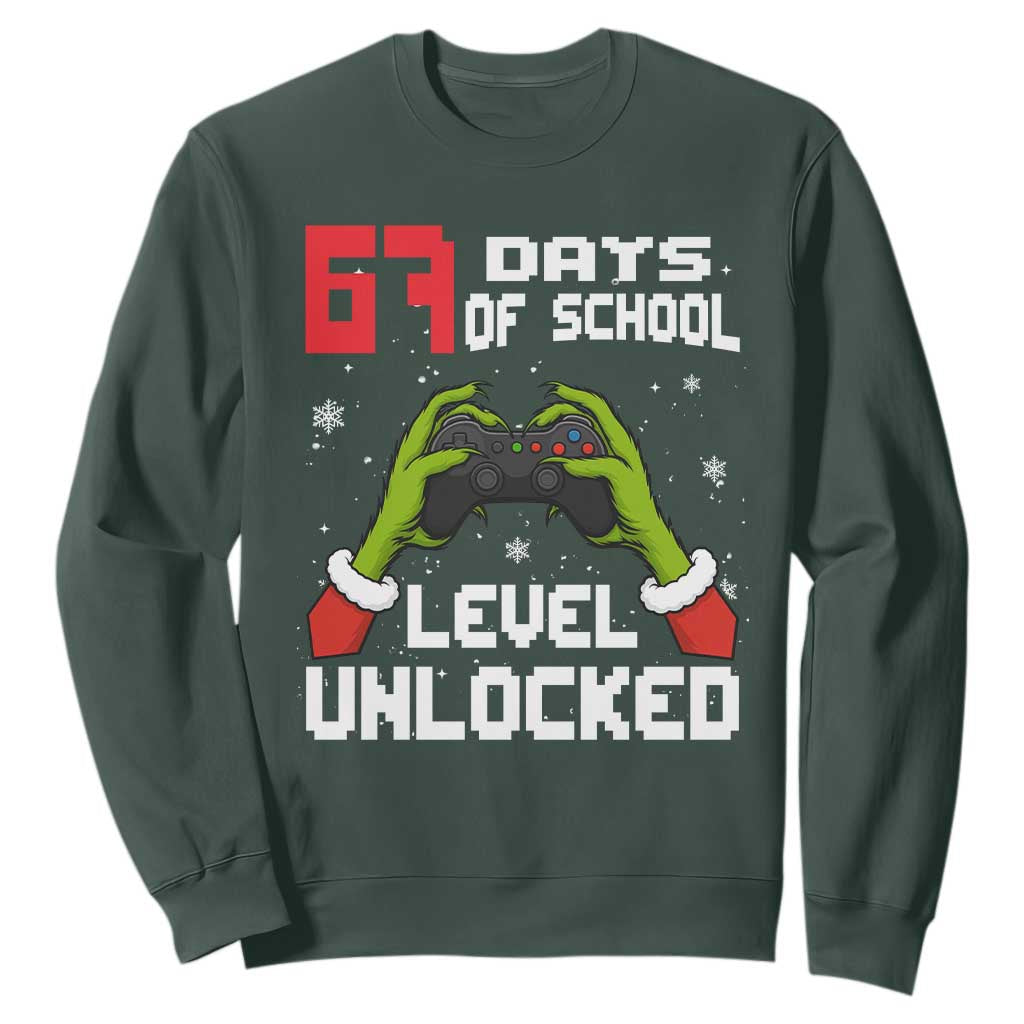 67 Six Seven Christmas Meme Sweatshirt Funny Elf Hand Video Game Xmas TS14 Dark Forest Green Print Your Wear