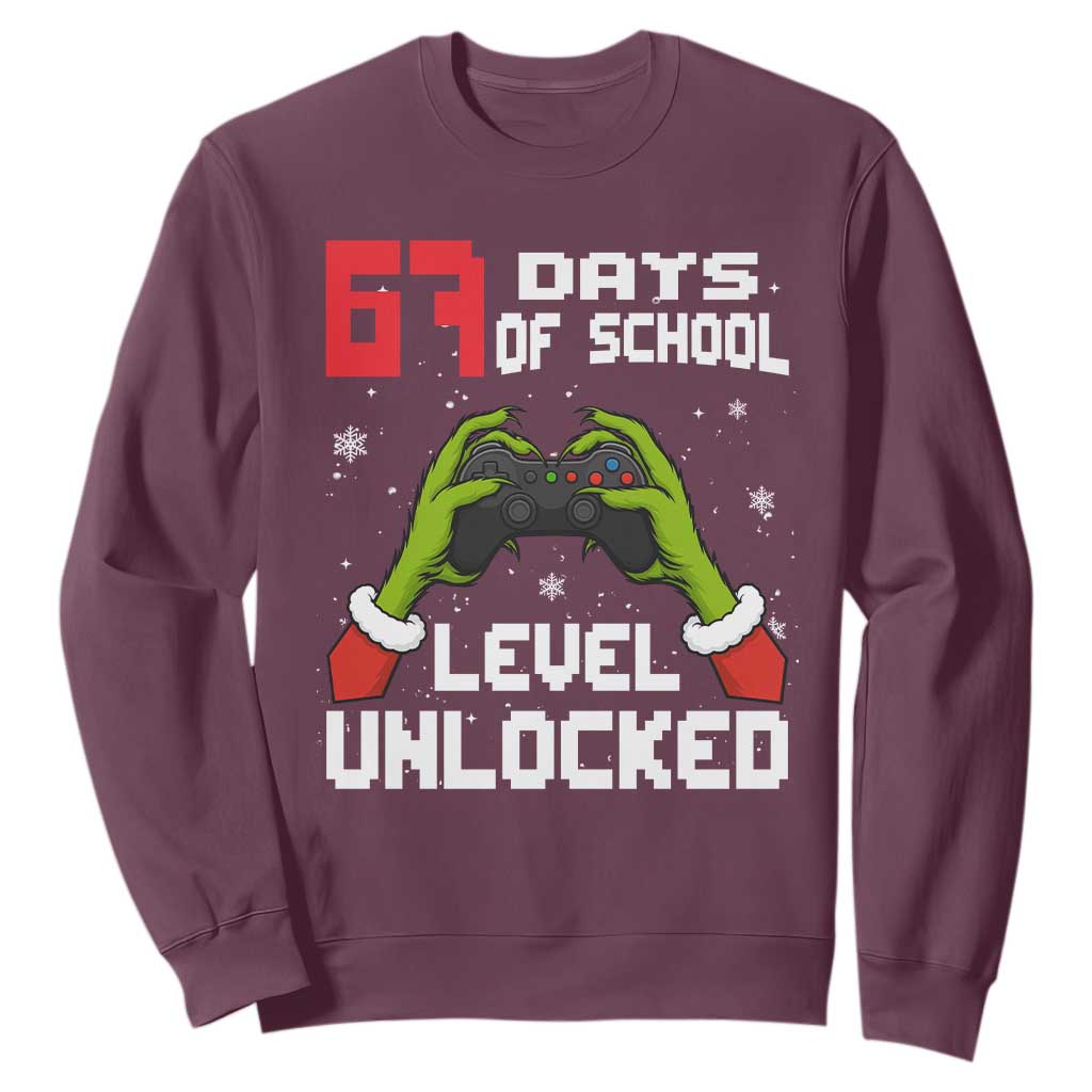 67 Six Seven Christmas Meme Sweatshirt Funny Elf Hand Video Game Xmas TS14 Maroon Print Your Wear