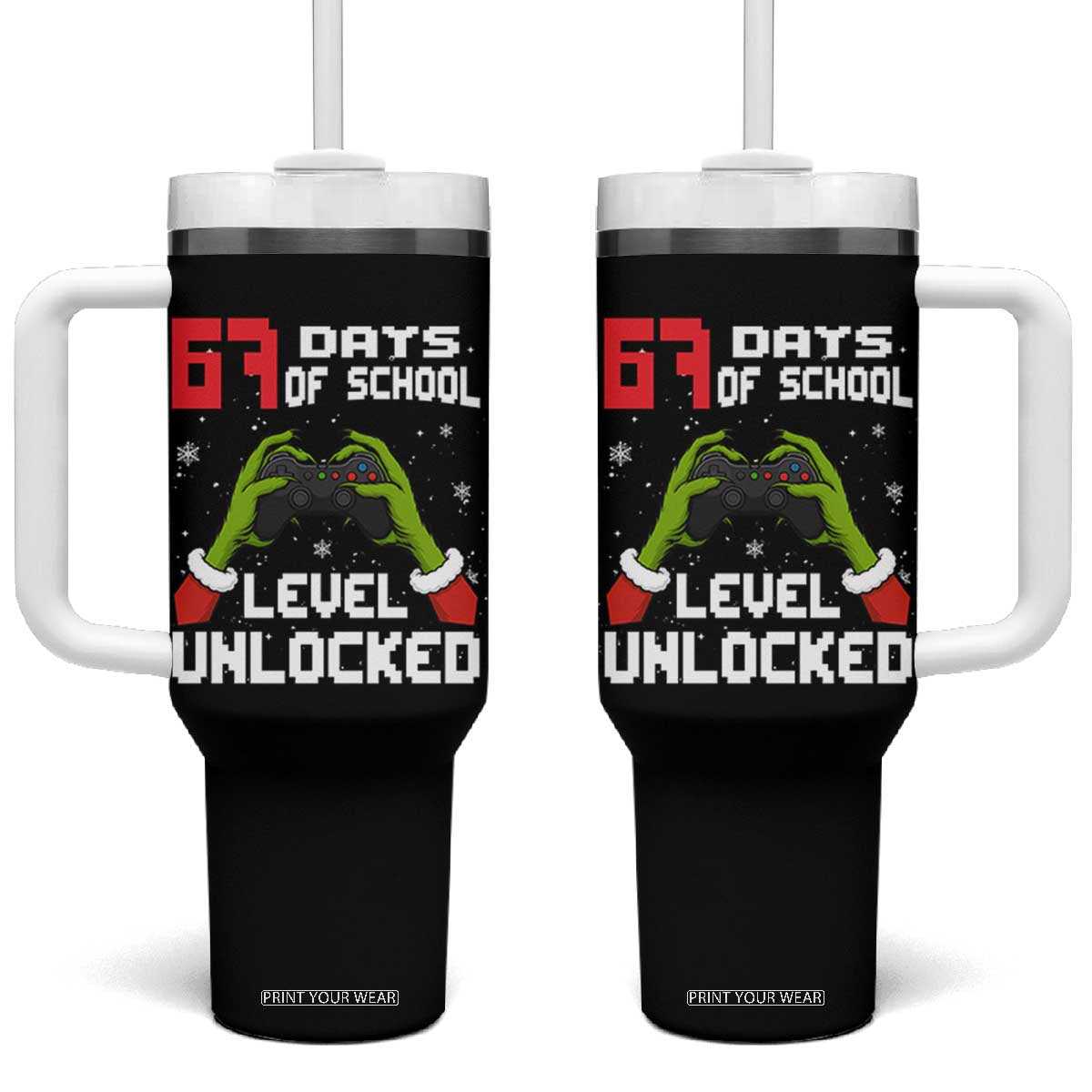 67 Six Seven Christmas Meme Tumbler With Handle Funny Elf Hand Video Game Xmas TS14 One Size: 40 oz Black Print Your Wear