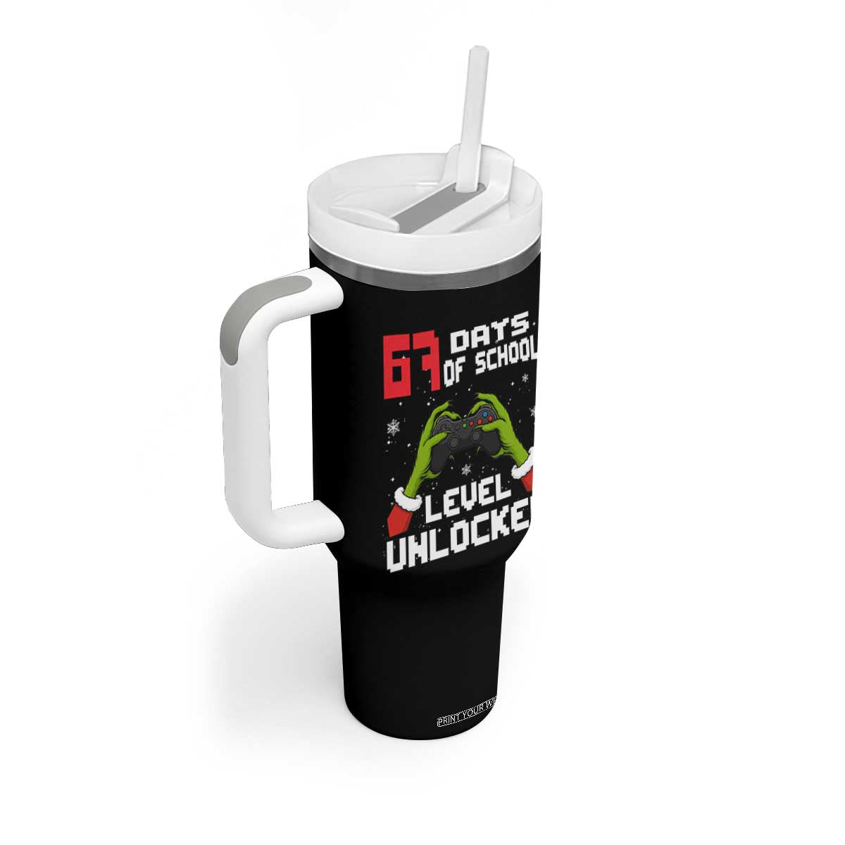 67 Six Seven Christmas Meme Tumbler With Handle Funny Elf Hand Video Game Xmas TS14 Print Your Wear