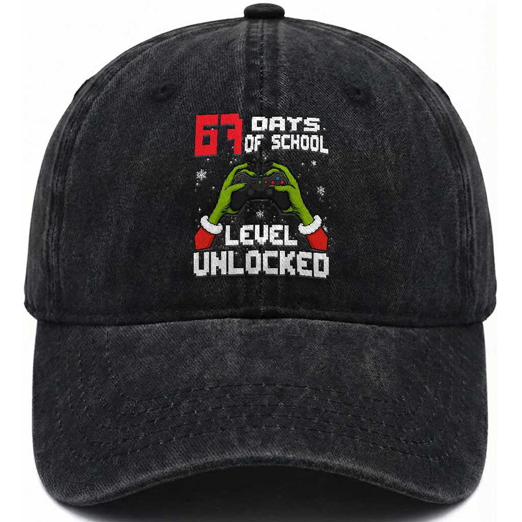 67 Six Seven Christmas Meme Washed Cotton Baseball Cap Funny Elf Hand Video Game Xmas TS14 Washed Cap Universal Fit Black Print Your Wear