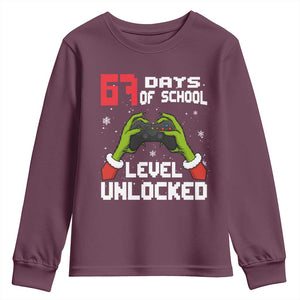 67 Six Seven Christmas Meme Youth Sweatshirt Funny Elf Hand Video Game Xmas TS14 Maroon Print Your Wear