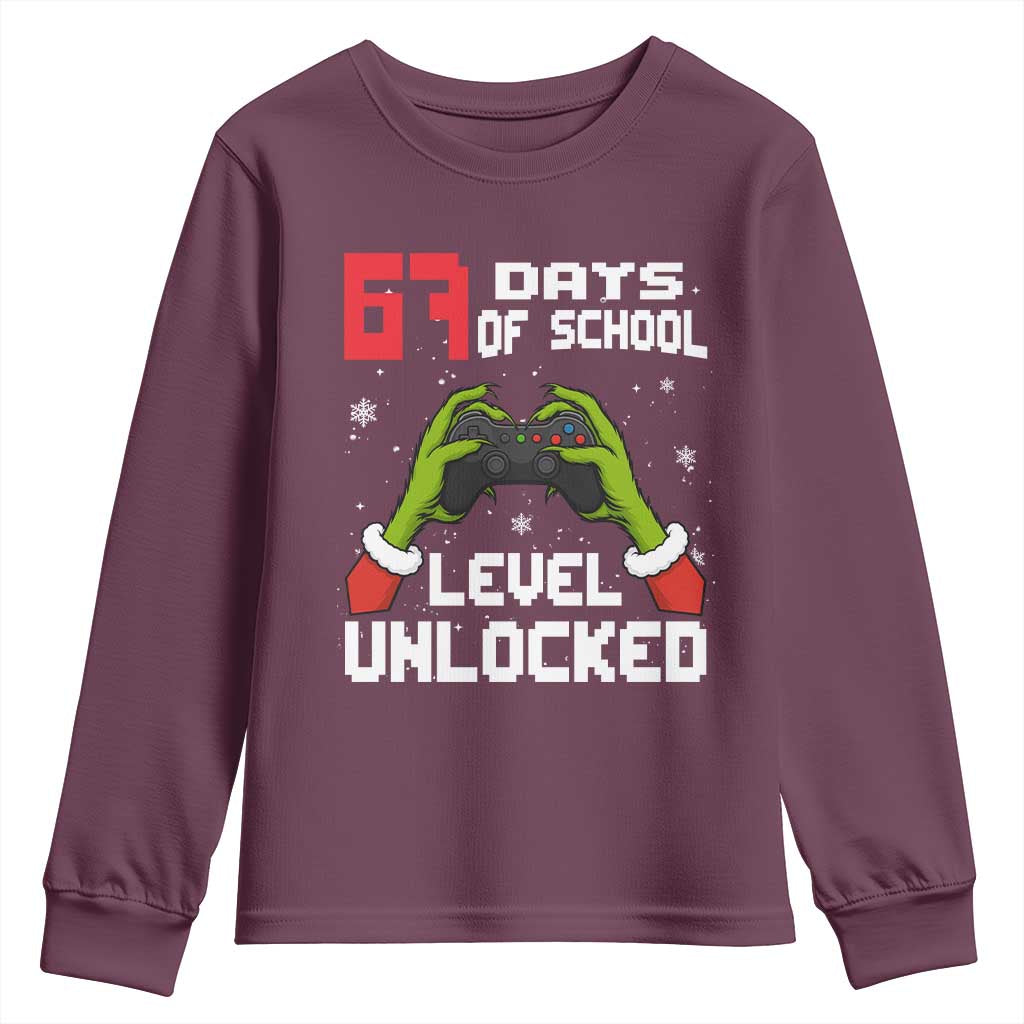 67 Six Seven Christmas Meme Youth Sweatshirt Funny Elf Hand Video Game Xmas TS14 Maroon Print Your Wear