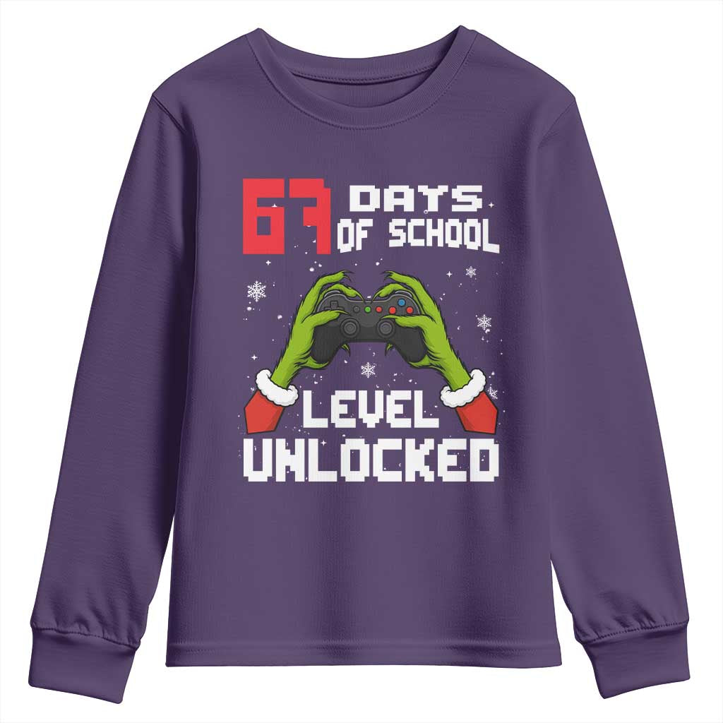 67 Six Seven Christmas Meme Youth Sweatshirt Funny Elf Hand Video Game Xmas TS14 Purple Print Your Wear