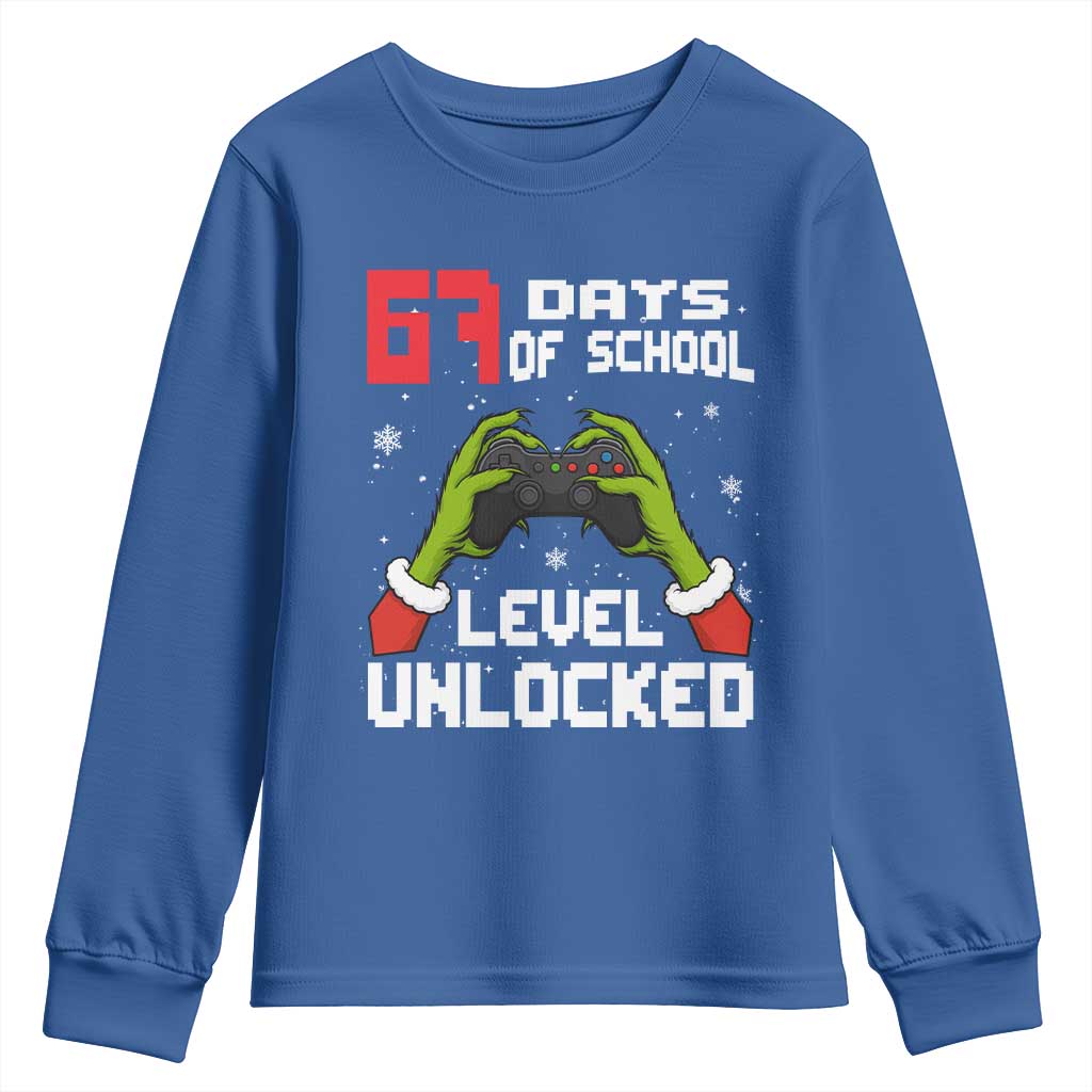 67 Six Seven Christmas Meme Youth Sweatshirt Funny Elf Hand Video Game Xmas TS14 Royal Blue Print Your Wear