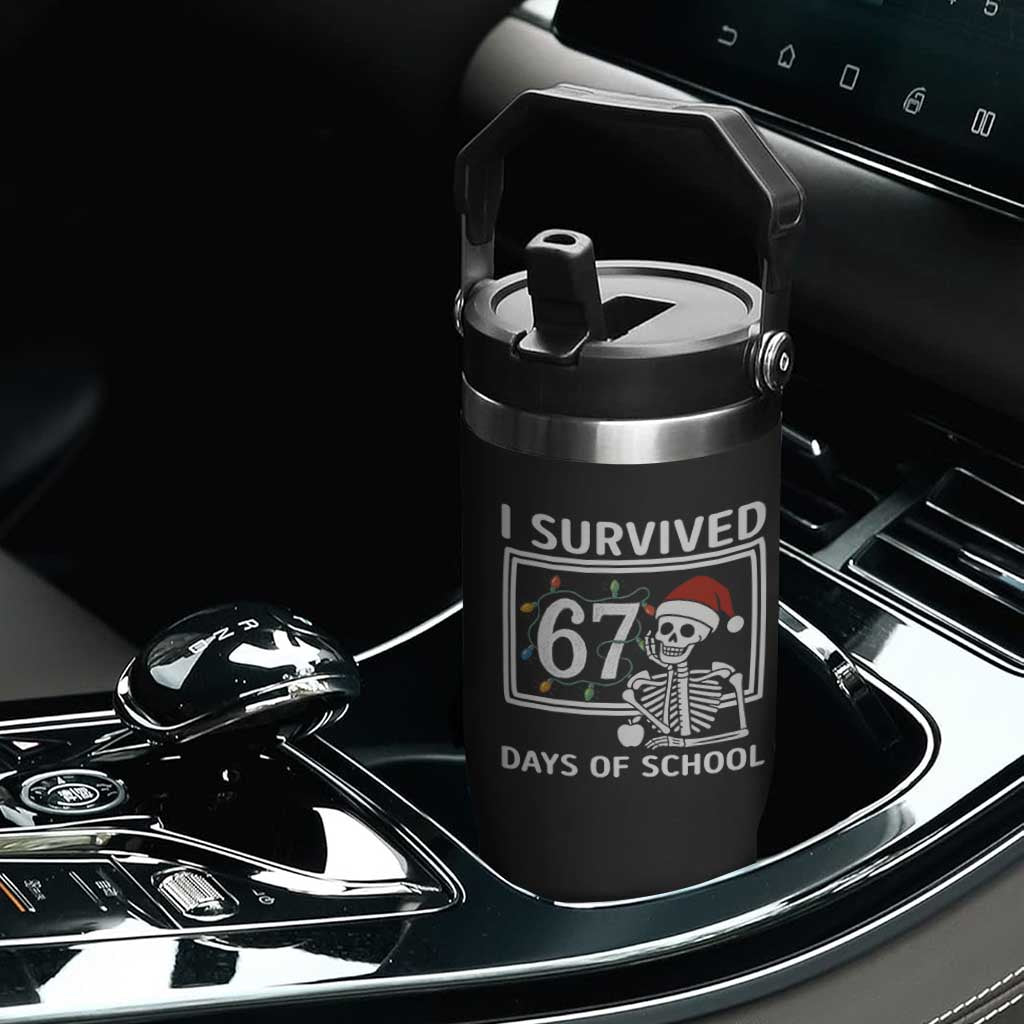 I Survived 67 Days Of School Skeleton Flip Straw Tumbler Funny Christmas Six Seven Meme - Print Your Wear