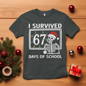 I Survived 67 Days Of School Skeleton T Shirt Funny Christmas Six Seven Meme TS14 Dark Heather Print Your Wear