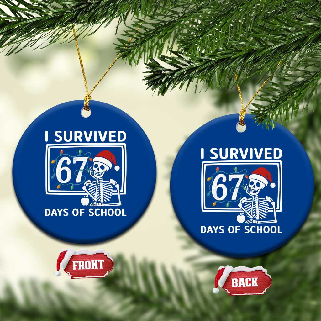 I Survived 67 Days Of School Skeleton Ceramic Ornament Funny Christmas Six Seven Meme TS14 1pc Blue Print Your Wear