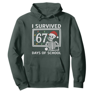 I Survived 67 Days Of School Skeleton Hoodie Funny Christmas Six Seven Meme TS14 Dark Forest Green Print Your Wear