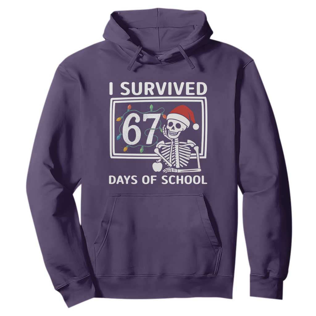 I Survived 67 Days Of School Skeleton Hoodie Funny Christmas Six Seven Meme TS14 Purple Print Your Wear