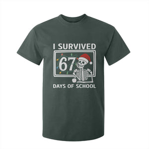 I Survived 67 Days Of School Skeleton T Shirt For Kid Funny Christmas Six Seven Meme TS14 Dark Forest Green Print Your Wear
