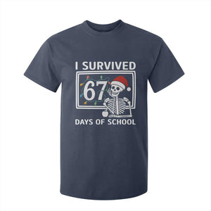 I Survived 67 Days Of School Skeleton T Shirt For Kid Funny Christmas Six Seven Meme TS14 Navy Print Your Wear