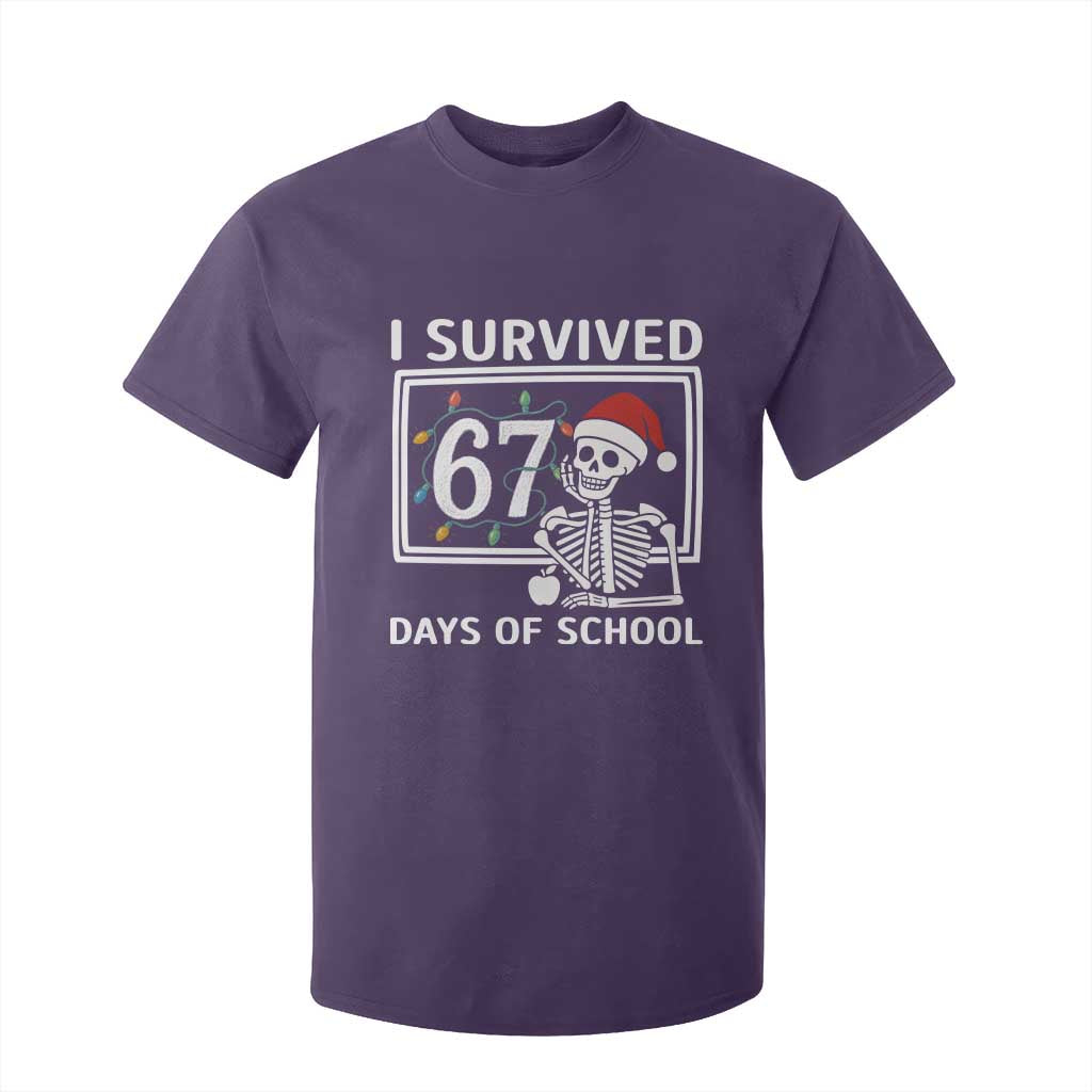 I Survived 67 Days Of School Skeleton T Shirt For Kid Funny Christmas Six Seven Meme TS14 Purple Print Your Wear