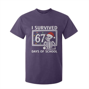 I Survived 67 Days Of School Skeleton T Shirt For Kid Funny Christmas Six Seven Meme TS14 Purple Print Your Wear