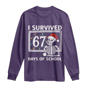 I Survived 67 Days Of School Skeleton Long Sleeve Shirt Funny Christmas Six Seven Meme TS14 Purple Print Your Wear