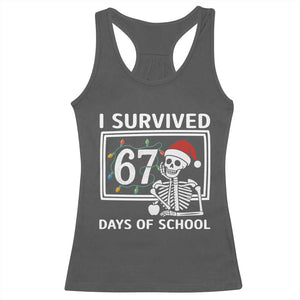 I Survived 67 Days Of School Skeleton Racerback Tank Top Funny Christmas Six Seven Meme TS14 Dark Heather Print Your Wear