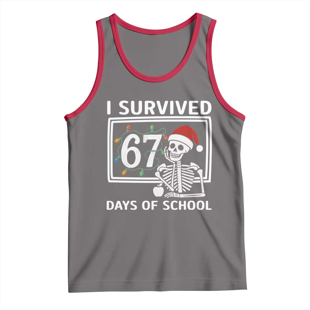 I Survived 67 Days Of School Skeleton Tank Top Funny Christmas Six Seven Meme TS14 Deep Heather Red Print Your Wear