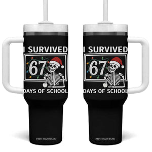 I Survived 67 Days Of School Skeleton Tumbler With Handle Funny Christmas Six Seven Meme - Print Your Wear