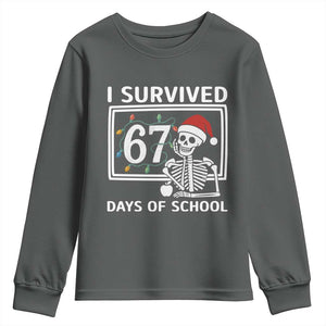 I Survived 67 Days Of School Skeleton Youth Sweatshirt Funny Christmas Six Seven Meme TS14 Dark Heather Print Your Wear