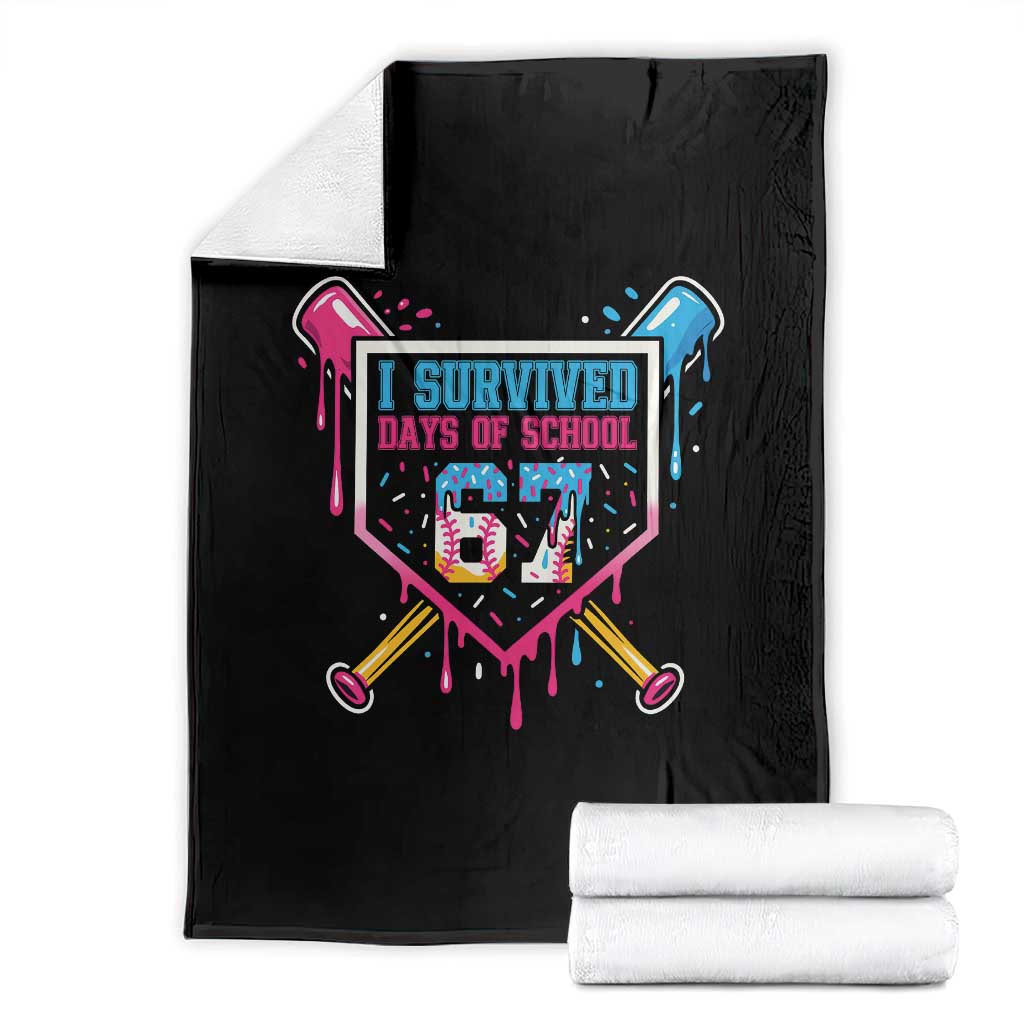 I Survived 67 Days Of School Baseball Ice Cream Throw Blanket Funny Christmas Six Seven Meme TS14 Black Print Your Wear